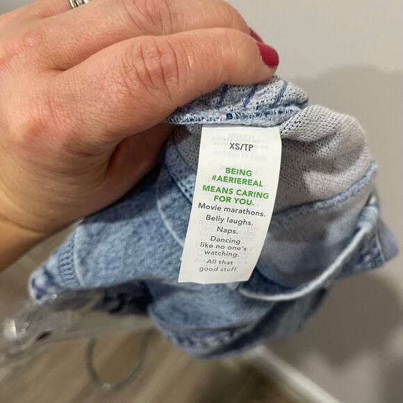 Aerie Denim Strapless Corset Top Size XS Smocked Back Y2K Bustier Tube - Picture 5 of 7